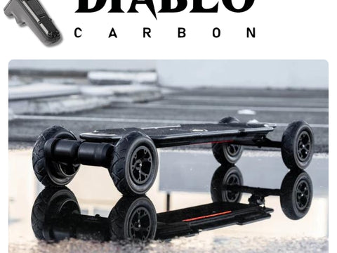 Skate ELECTR'ILE - EVOLVE Diablo Carbon tout terrain - Télécommande EDPM (bridée 25 Km/H)