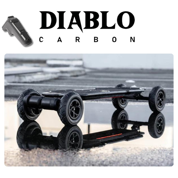 Skate ELECTR'ILE - EVOLVE Diablo Carbon tout terrain - Télécommande EDPM (bridée 25 Km/H)