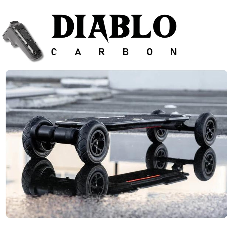 Skate ELECTR'ILE - EVOLVE Diablo Carbon tout terrain - Télécommande EDPM (bridée 25 Km/H)