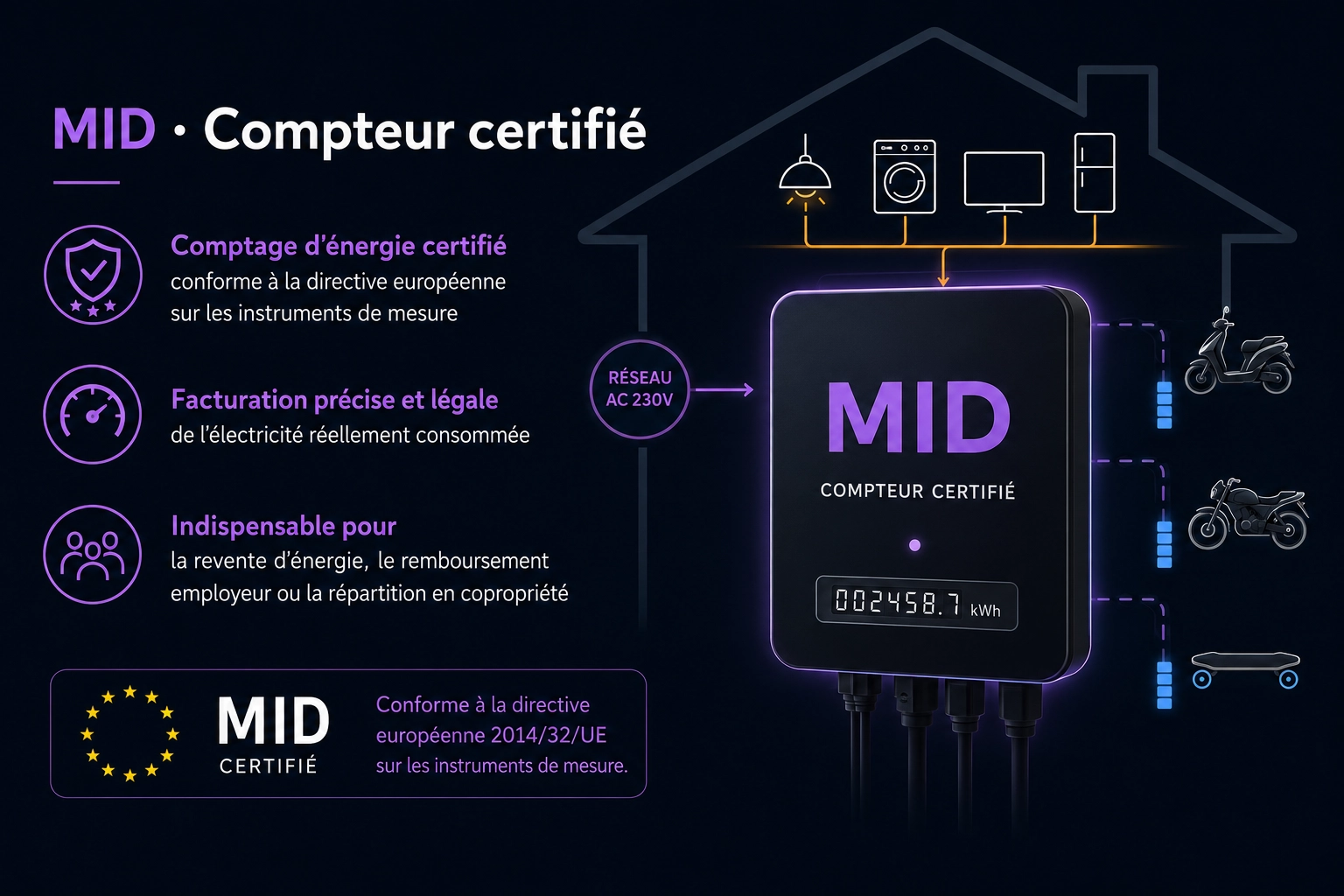 Compteur certifié MID sur une borne électrique